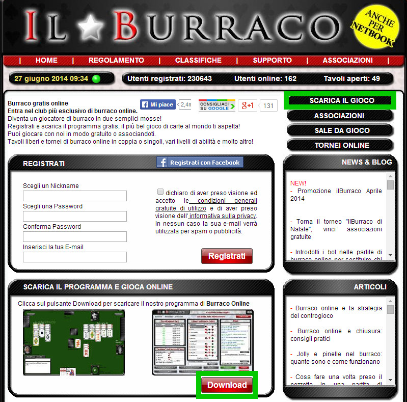 Scarica il client per giocare a burraco